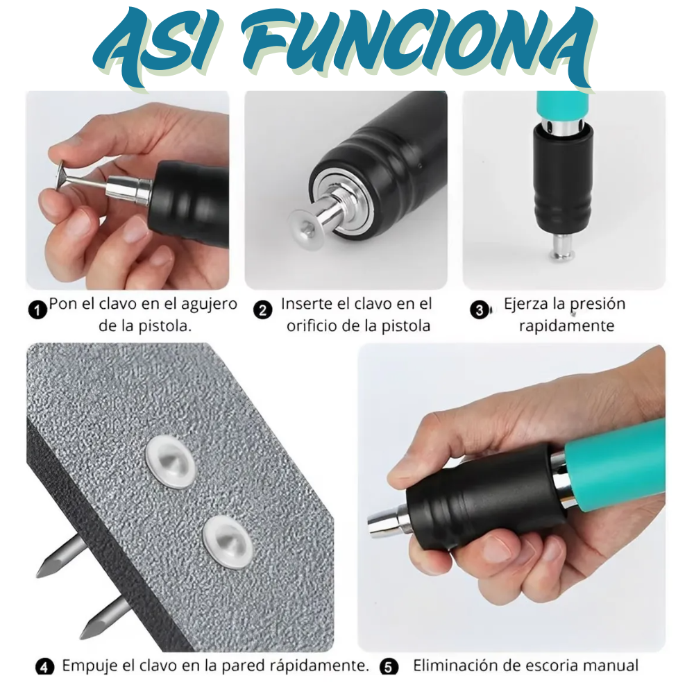 Pistola de clavos portátil para clavar en concreto, madera y aluminio — sin taladro