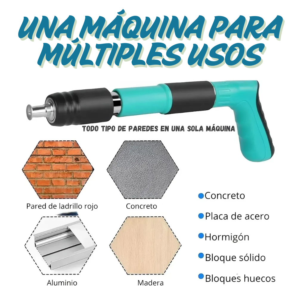 Pistola de clavos portátil para clavar en concreto, madera y aluminio — sin taladro