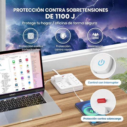 Multitoma 14 en 1 con Protección Eléctrica – Conecta y Protege Todo en un Solo Enchufe
