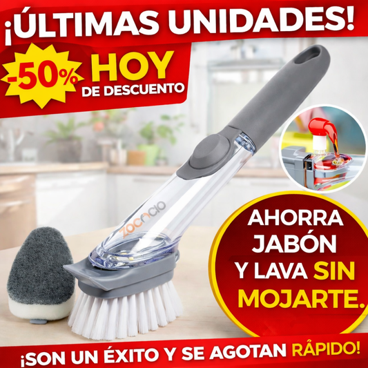 Cepillo Dispensador de Jabón 2 en 1 – Limpia en Segundos y Ahorra Jabón